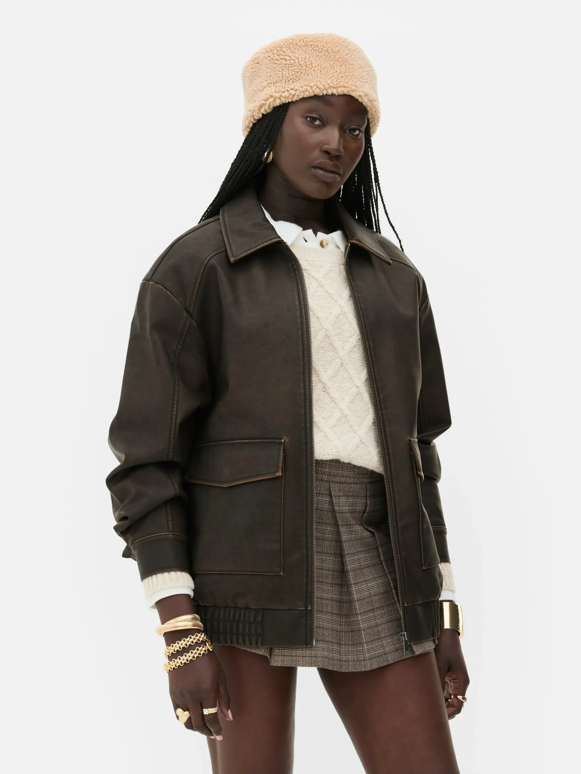 Blouson Bomber En Simili Cuir à Effet Vieilli Rita Ora