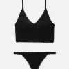 Brassière Longue Et String En Pointelle Sans Couture