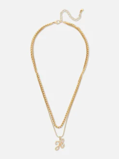 Collier à Double Chaîne Avec Pendentif En Forme D'initiale