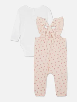 Ensemble Body En Pointelle Et Salopette à Fleurs