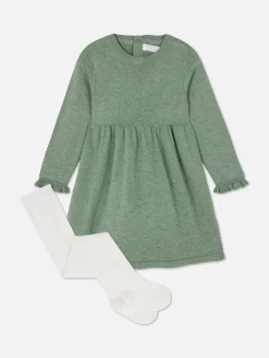 Ensemble Robe En Maille à Pois Et Collants
