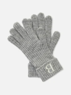 Gants En Maille Côtelée Avec Initiale Brodée