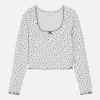 Haut De Pyjama Côtelé à Petites Fleurs
