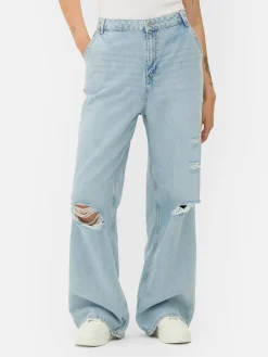 Jean Denim Ample à Effet Vieilli