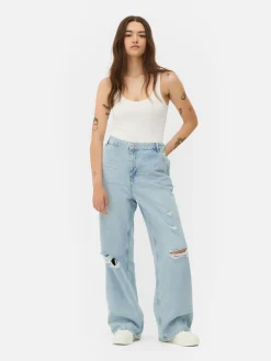 Jean Denim Ample à Effet Vieilli
