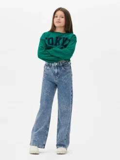 Jean Denim Large Avec Motif étoile à Strass