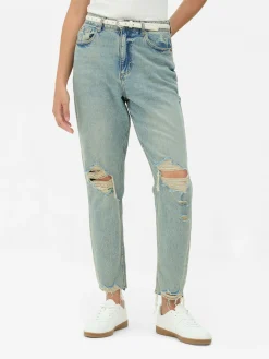 Jean Mom En Denim Déchiré