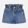 Jupe En Jean à Taille Froncée Effet Vieilli
