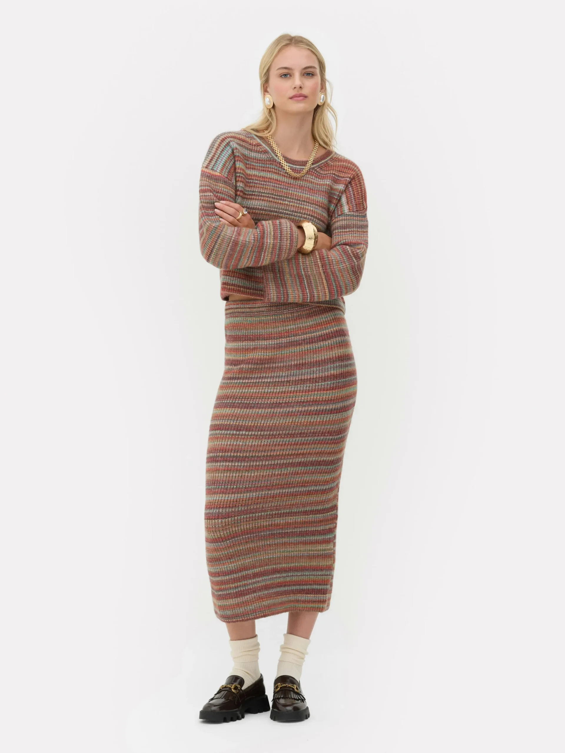 Jupe Mi-longue En Tricot Rayé Rita Ora à Coordonner
