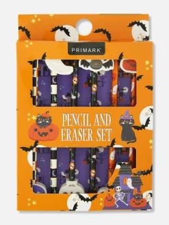 Lot De 6 Crayons Avec Gommes Halloween