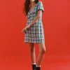 Mini Robe à Carreaux Et Col En V