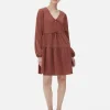 Mini Robe à Smocks Avec Col En V Et Liens à Nouer