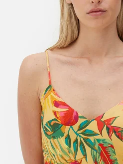 Nuisette En Satin à Imprimé Tropical