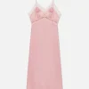 Nuisette Mi-longue En Satin à Finitions En Dentelle