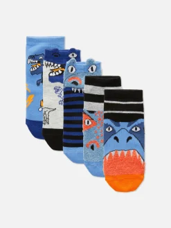 5 Paires De Socquettes Fantaisie à Motif Dinosaure