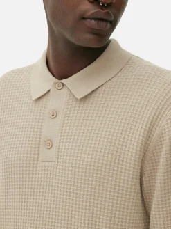 Polo Texturé à Manches Longues