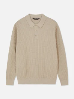 Polo Texturé à Manches Longues