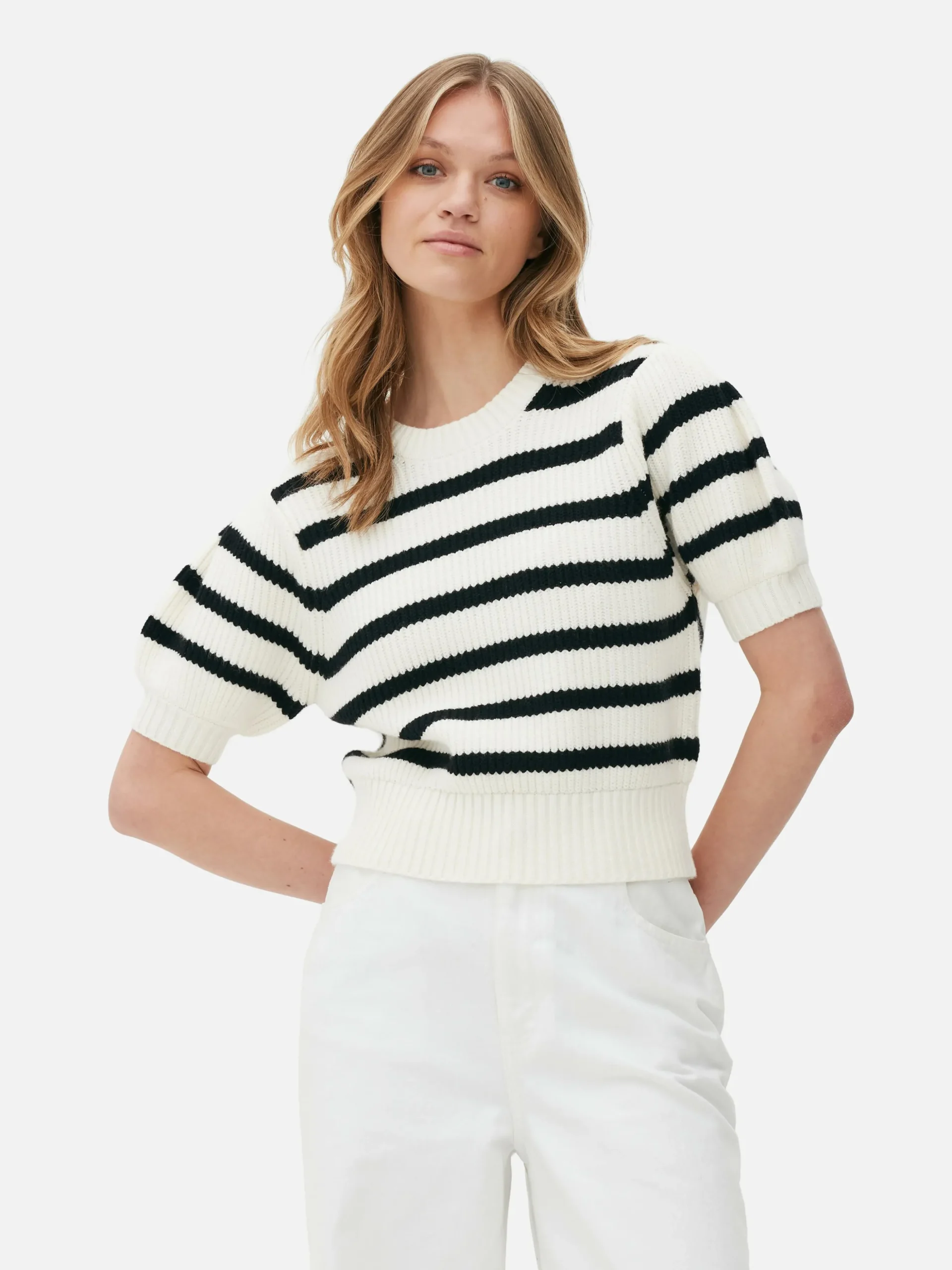 Pull à Rayures Et Manches Bouffantes