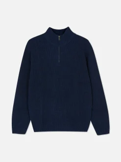 Pull En Maille Côtelée à Col Zippé