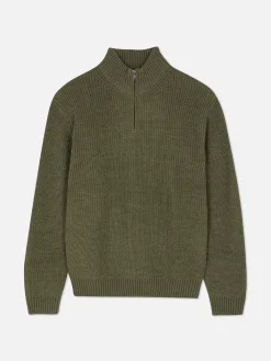 Pull En Maille Côtelée à Col Zippé