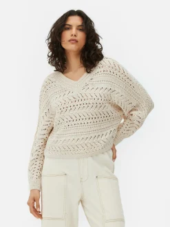 Pull En Maille Pointelle à Col En V