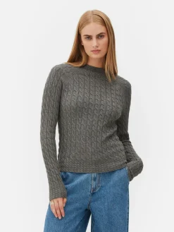 Pull En Maille Torsadée à Col Montant