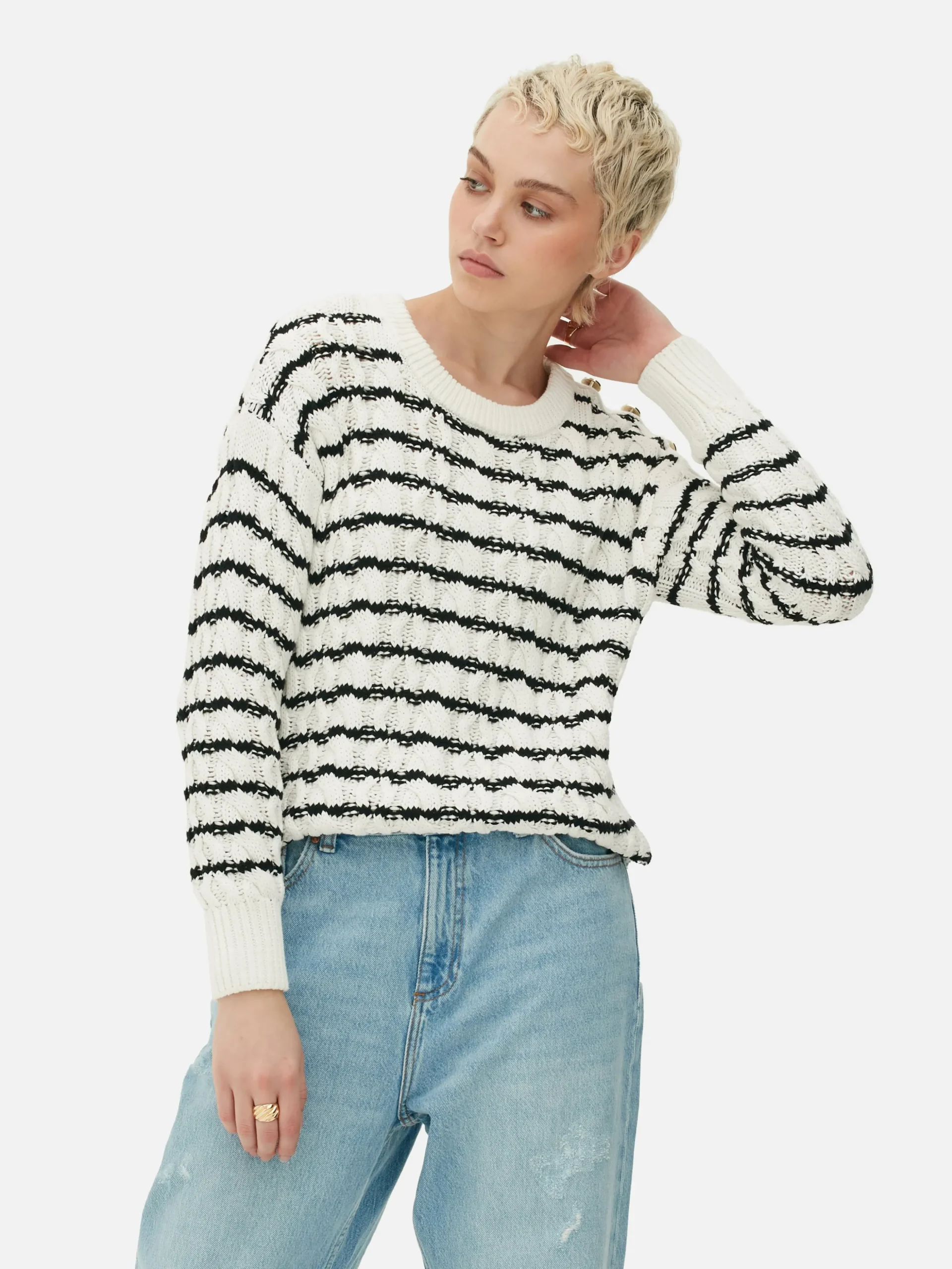 Pull En Maille Torsadée à Rayures