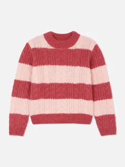 Pull En Maille Torsadée à Rayures