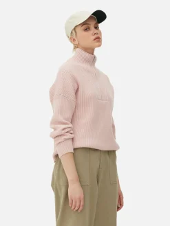 Pull Tricoté à Encolure Zippée
