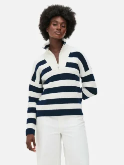 Pull Tricoté à Encolure Zippée