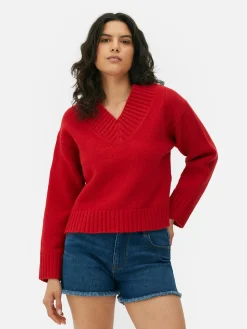 Pull Tricoté épais à Col En V
