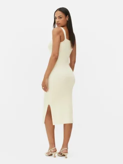 Robe Côtelée à Encolure Carrée
