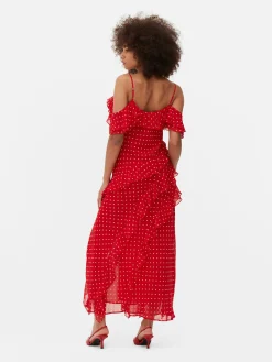 Robe Mi-longue à Volants Et à Pois