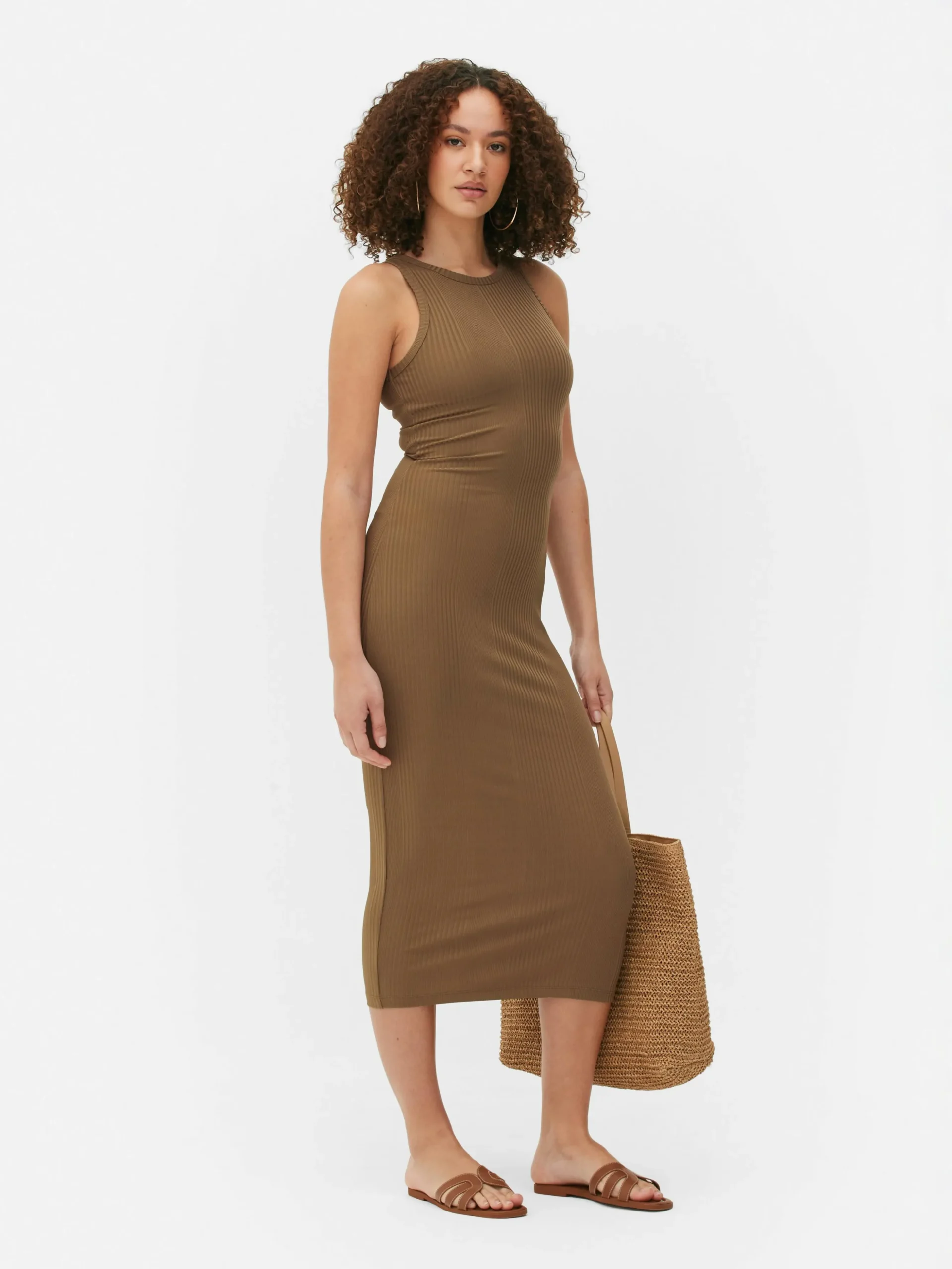 Robe Mi-longue Côtelée à Dos Nageur
