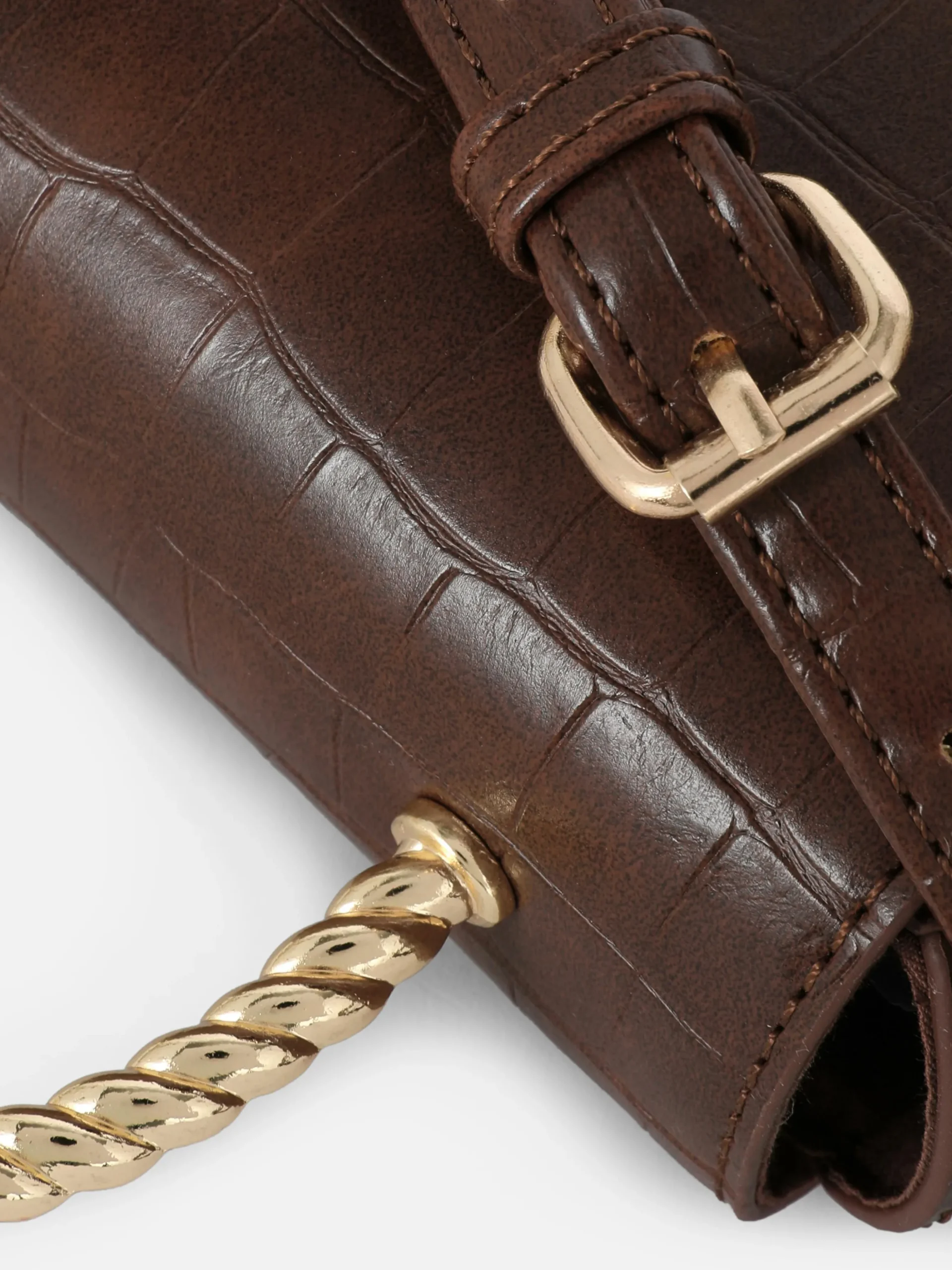 Sac à Bandoulière En Imitation Croco Avec Poignée En Métal