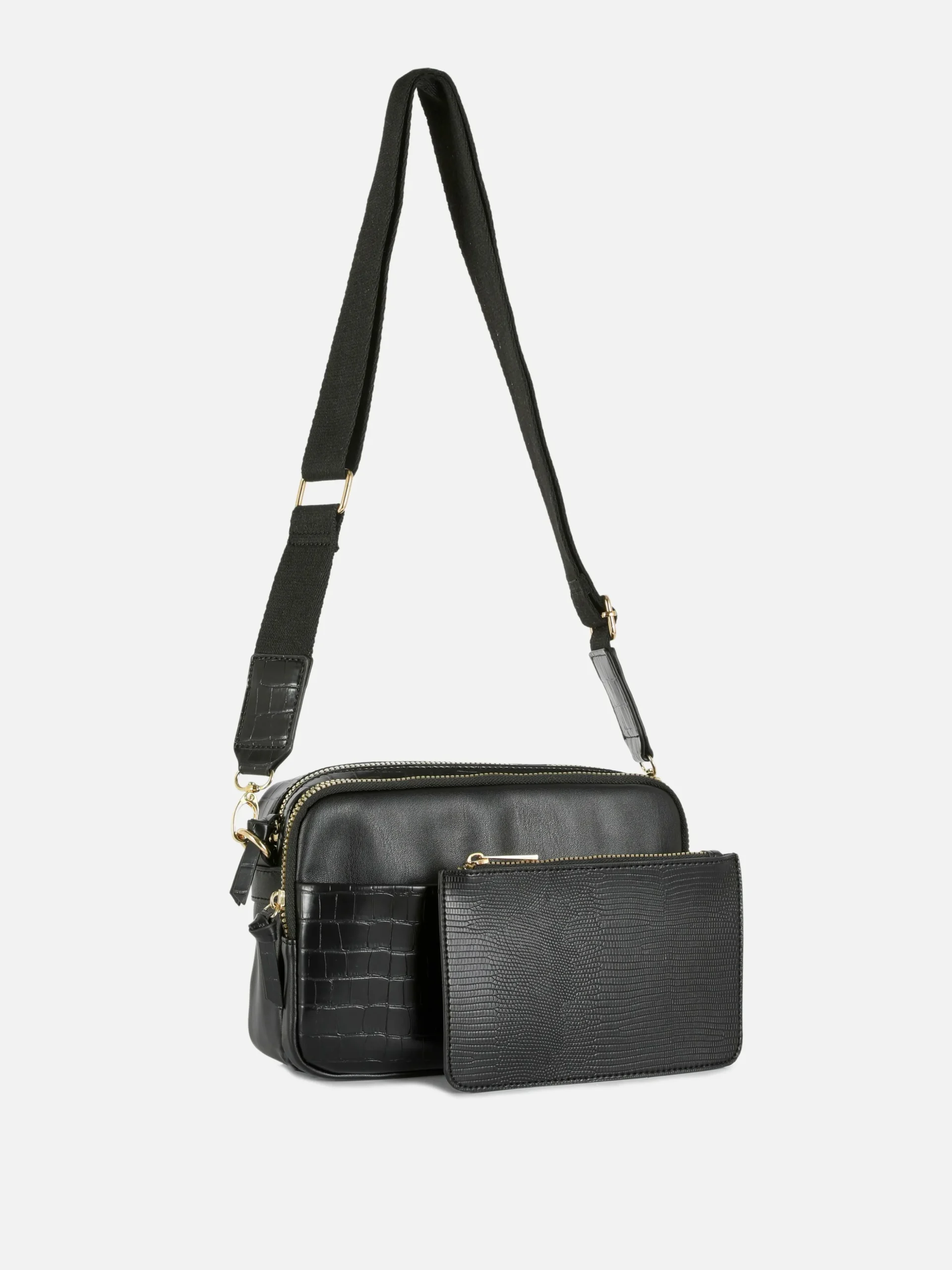 Sac Bandoulière (petit) à Double Zip En Faux Crocodile