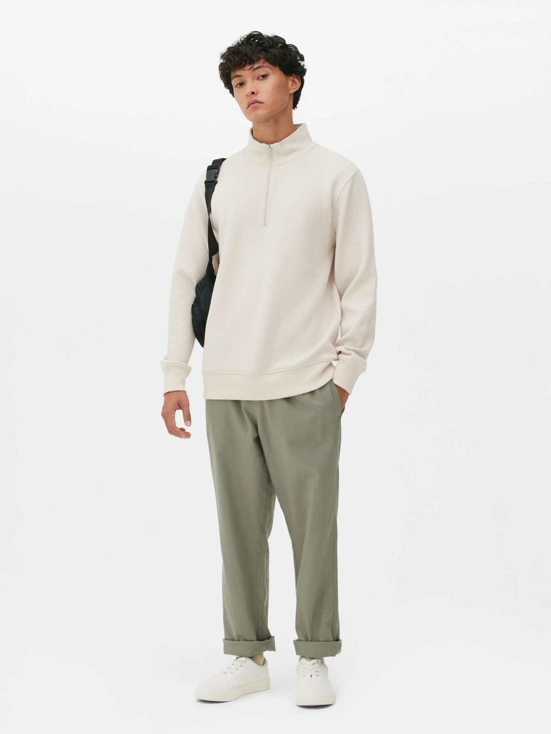 Sweat-shirt Texturé à Col Zippé Et Motif Géométrique