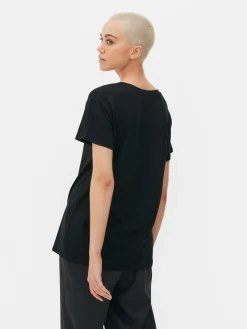 T-shirt à Col En V En Coton Mélangé