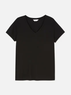 T-shirt à Col En V En Coton Mélangé