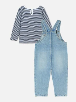 T-shirt Rayé à Manches Longues Et Salopette En Denim