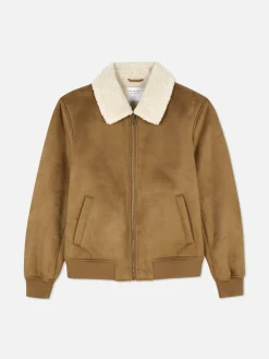 Veste En Suédine à Col Effet Mouton Retourné