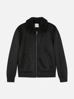 Veste En Suédine à Col Effet Mouton Retourné