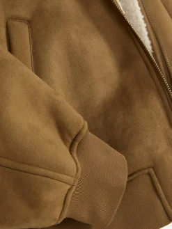 Veste En Suédine à Col Effet Mouton Retourné