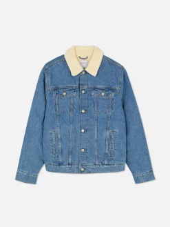 Veste Trucker En Denim à Col Effet Mouton Retourné